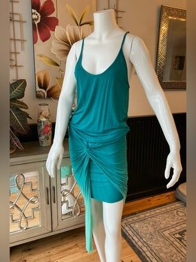 Young Fabulous & Broke Teal Ombré Casual Beachy Boho Mini Dress Woman Size XS